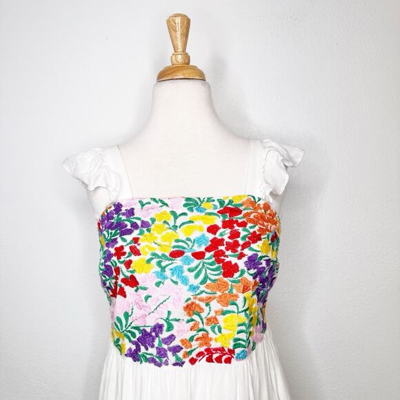 J.Marie Women Dress Size M White Linen Blend Embroidered Sleeveless Summer Beach - Picture 2 of 14